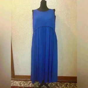 NWT Mieazom‎ Women’s Scalloped Trim Royal Blue Sleeveless Side Slit Maxi Dress L